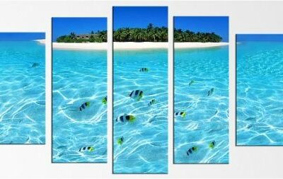 Acrylic Glass Wall Art Island, Glowing in the dark, Set of 5, 90 x 180 cm (1 panel 30 x 90 cm, 2 panels 30 x 80 cm, 2 panels 40 x 60 cm)
