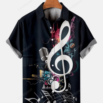 Cool Music Symbol Men's Large Hawaiian Shirt for men