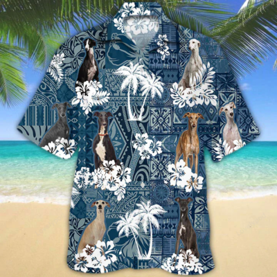 Flower Greyhound Short Sleeve Hawaiian Aloha Shirt for Men, Women