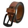 Leather Belt Mens Double Stitched Belts (Enclosed in Gift Box) High Quality Buckle Brown